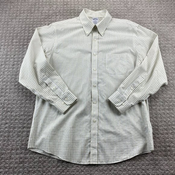 Brooks Brothers Regent Fit Shirt Men 16.5 - 2/3 1818 Beige Yellow Checkered Polo - Picture 1 of 11